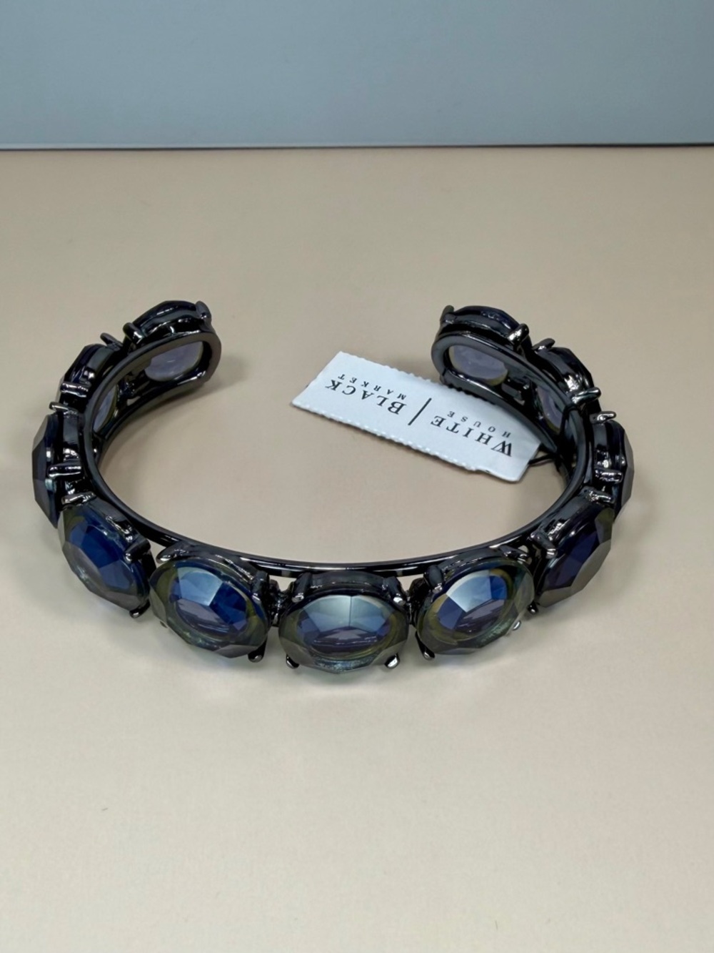 WHBM Blue Faceted Crystal Gunmetal Cuff